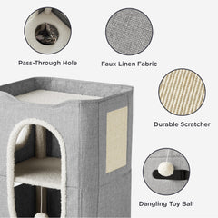 Bedsure Two-Story Cat House sisal scratch board supports playful scratching and exercise.