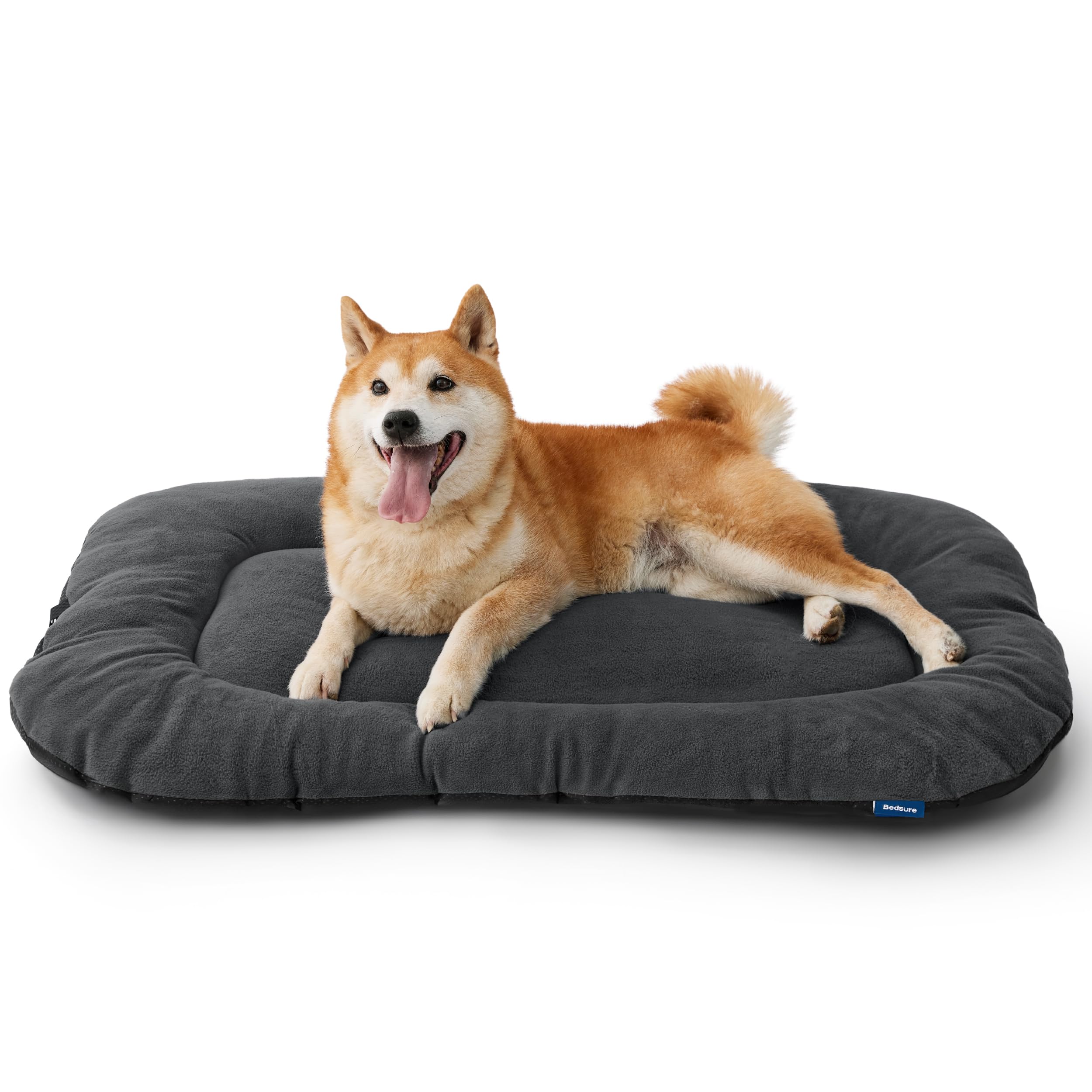 Bedsure washable crate pad in soft fleece designed for large dogs in a 35x22in crate.