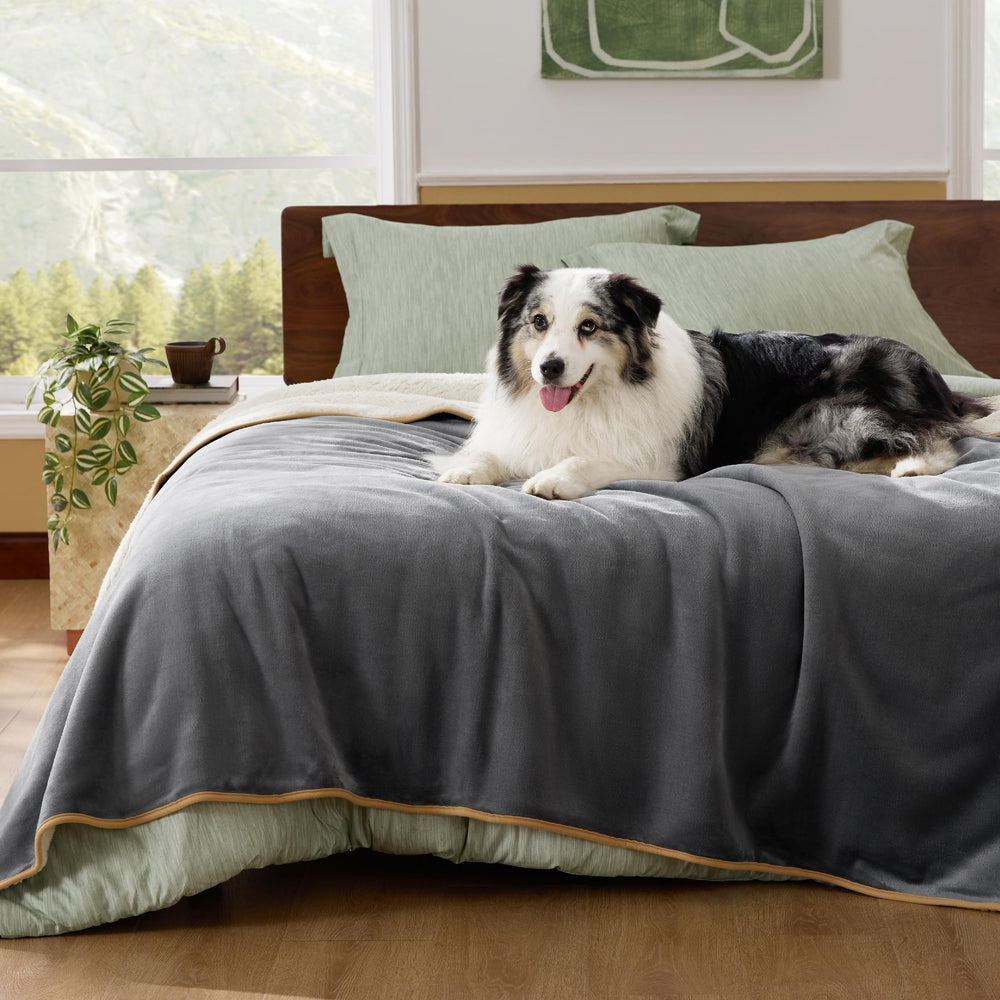 Bedsure waterproof blanket on bed protects furniture from spills and moisture.