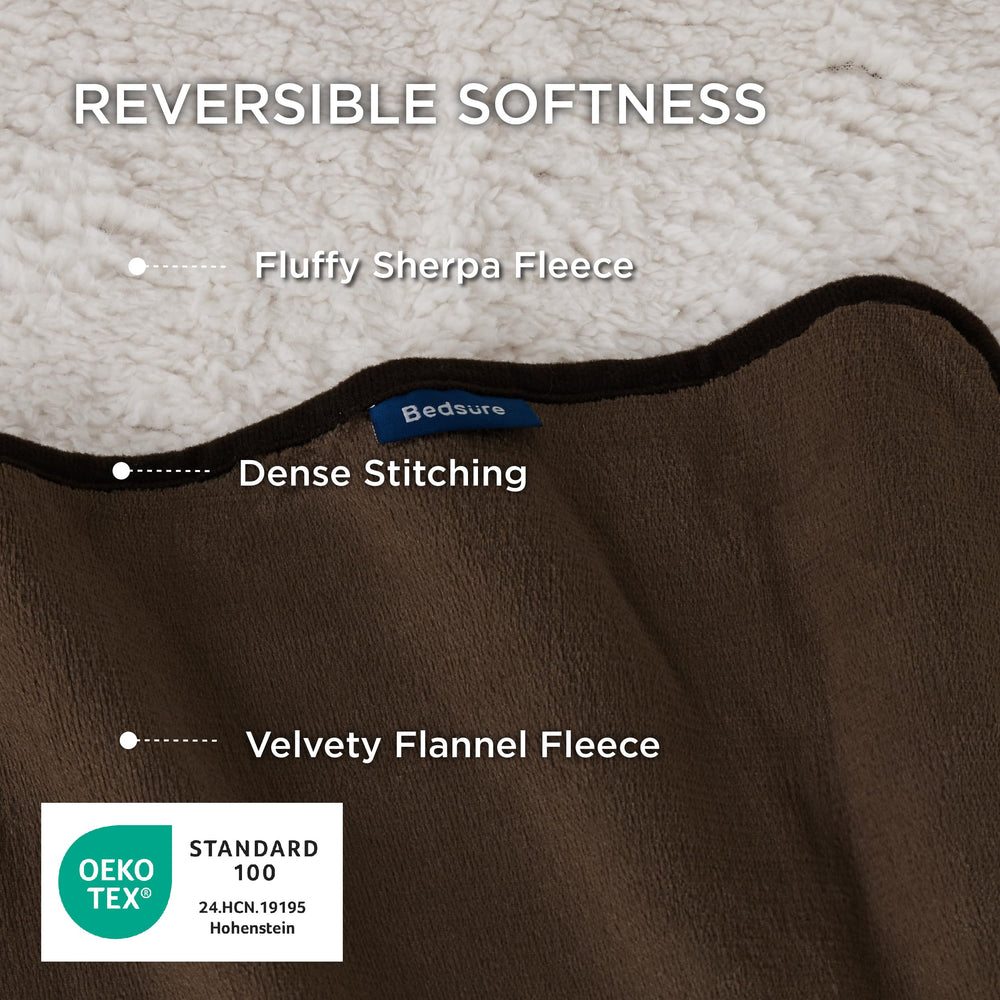 Bedsure reversible blanket displaying sherpa and flannel fleece for cozy versatility.