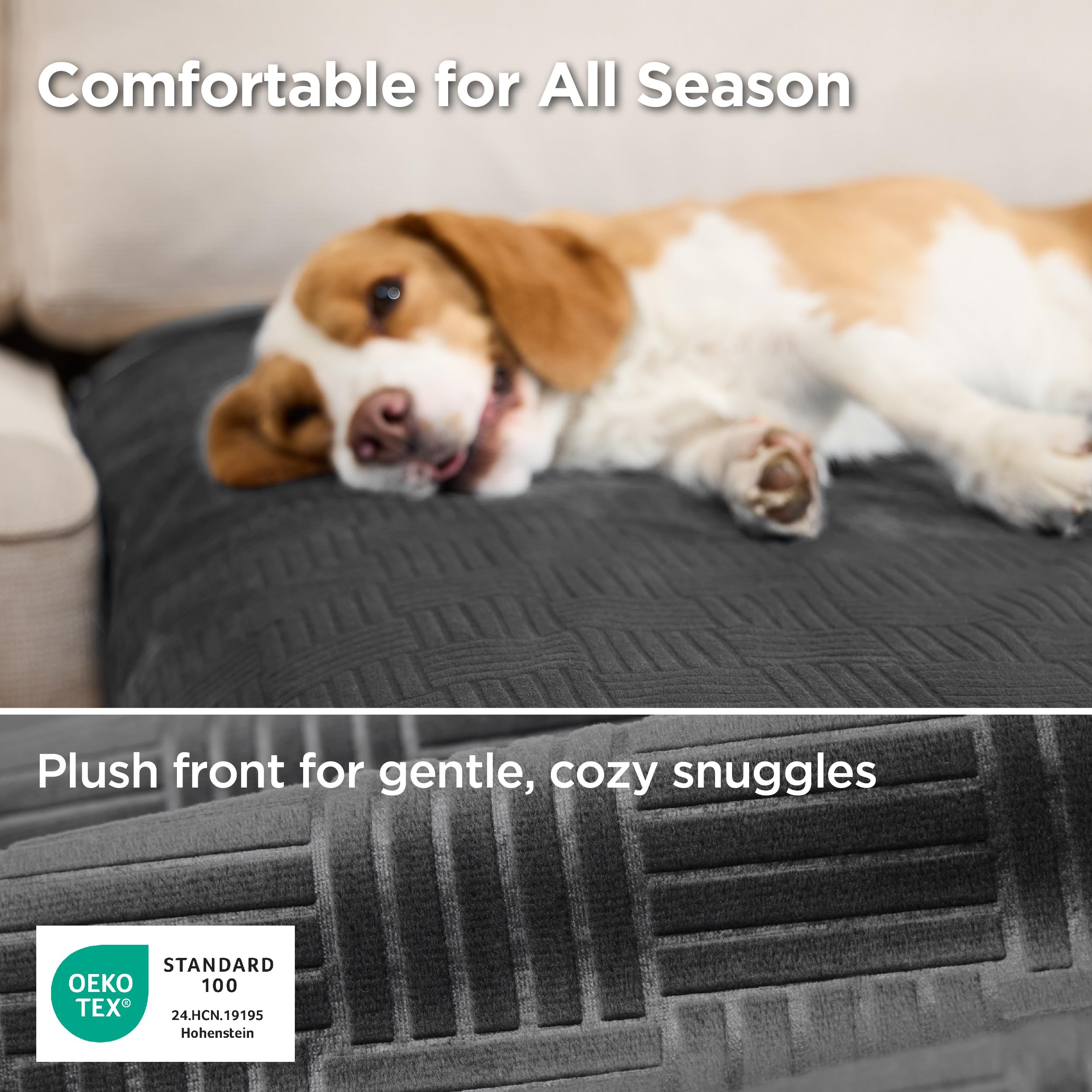 Bedsure charcoal color couch cover folded for compact storage.