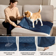 Bedsure waterproof couch cover navy back view keeps upholstery dry