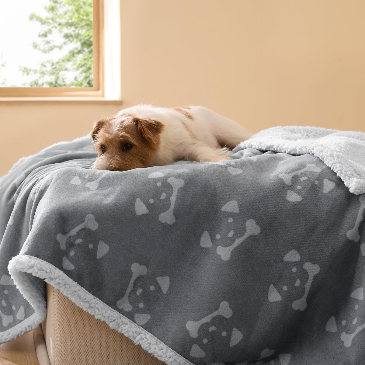 Bedsure waterproof dog blanket in anchor gray protects furniture from spills
