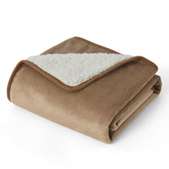 Bedsure waterproof dog blanket camel top view showing full coverage for couch protection.