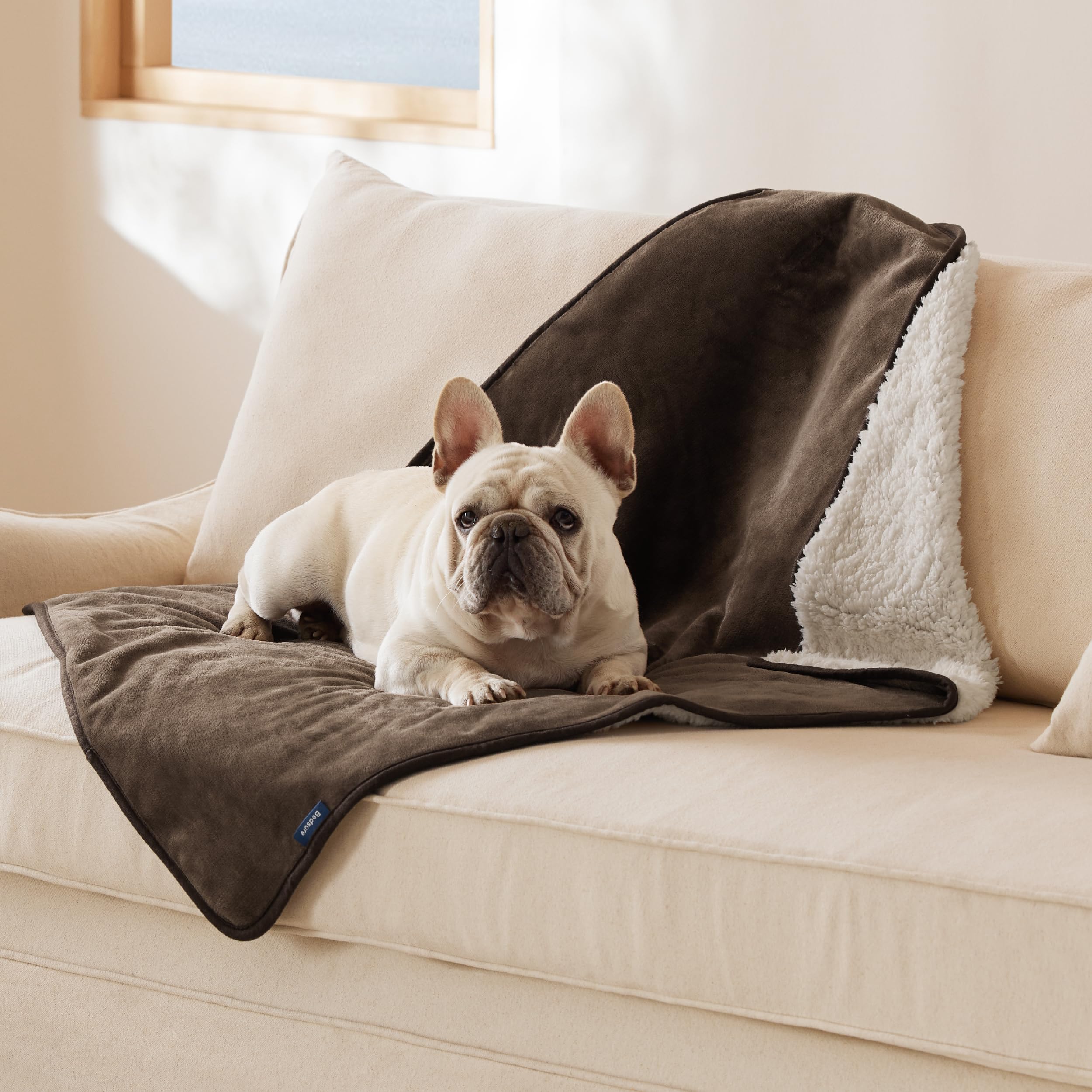 Bedsure waterproof dog blanket in coffee brown 30x40 protects furniture