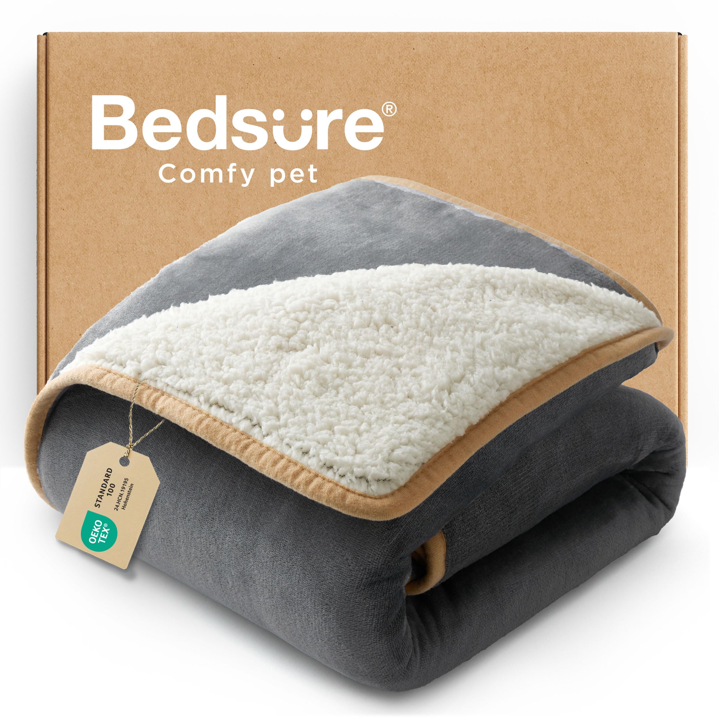 Bedsure waterproof dog blanket in grey protecting furniture from spills