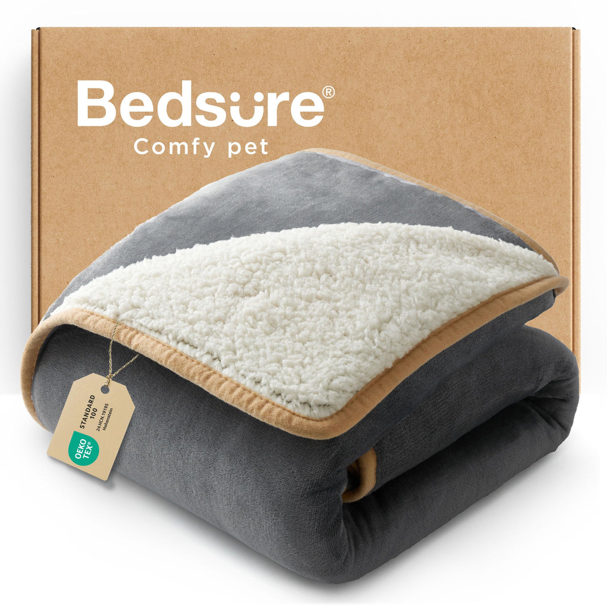 Bedsure waterproof dog blanket in grey protecting furniture from spills