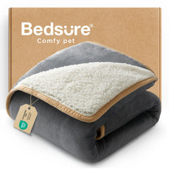 Bedsure waterproof dog blanket in grey protecting furniture from spills