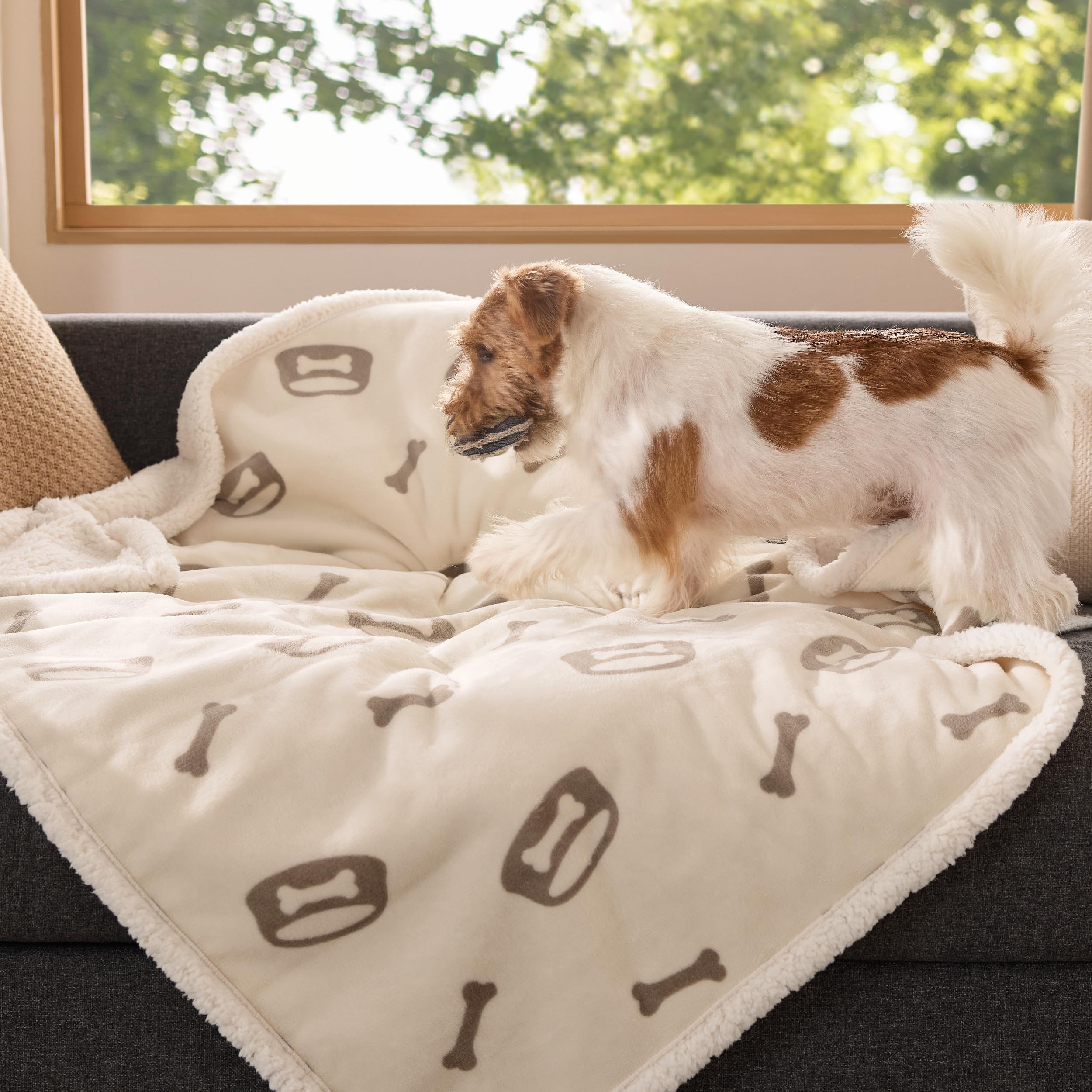 Bedsure waterproof dog blanket with reversible sherpa fleece for extra warmth and sofa protection.