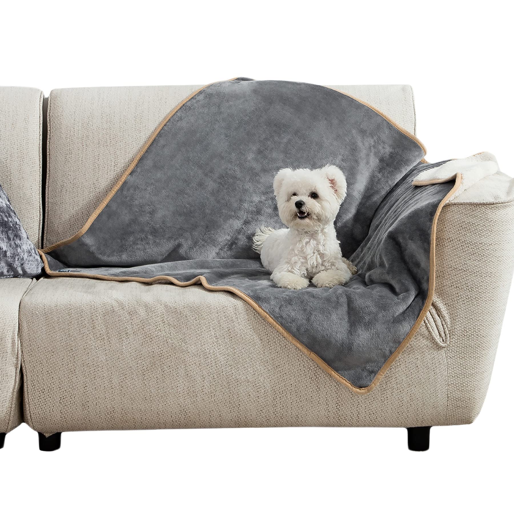 Bedsure waterproof dog blanket with Sherpa side for warm comfort and protection.