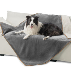 Bedsure waterproof dog blanket with Sherpa for warmth and furniture protection.
