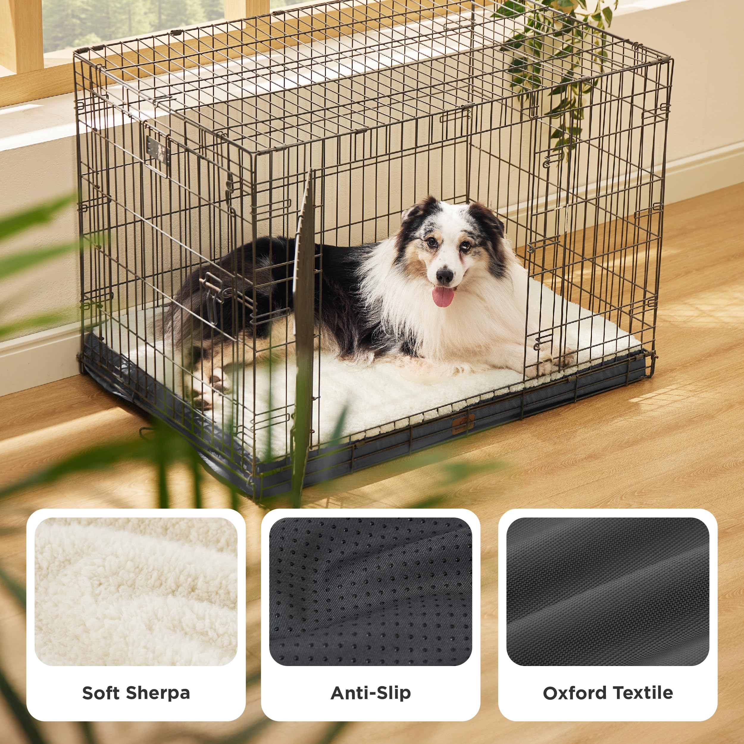 Bedsure XL Bed with orthopedic egg crate foam contours to dog’s body.