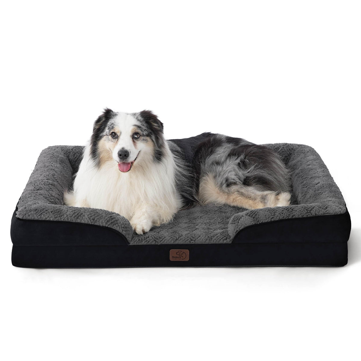 Bedsure XL orthopedic dog bed front view in plush black shows support for large dogs.