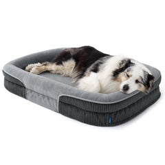 Bedsure XL Pro Orthopedic Dog Bed with oval bolster supports joints for restful naps.