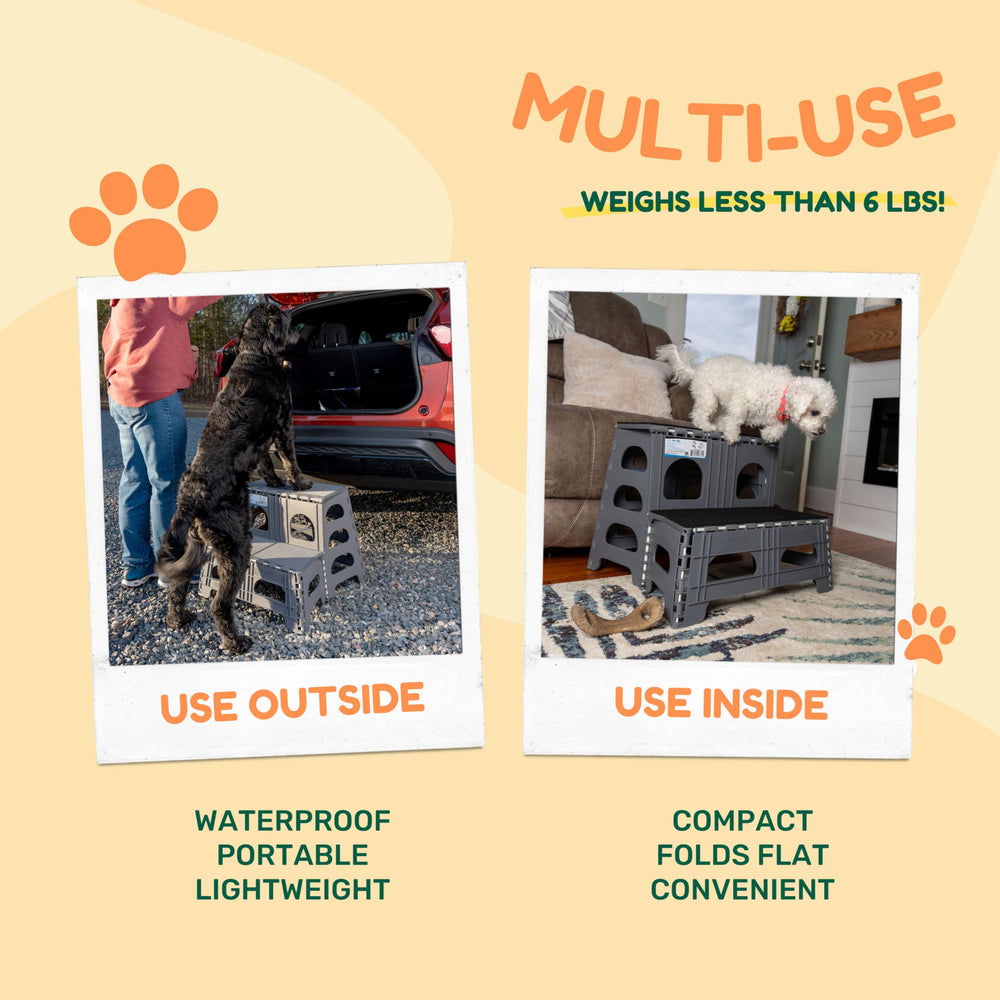 Bee Neat car ramp for dogs folds flat for easy vehicle loading.