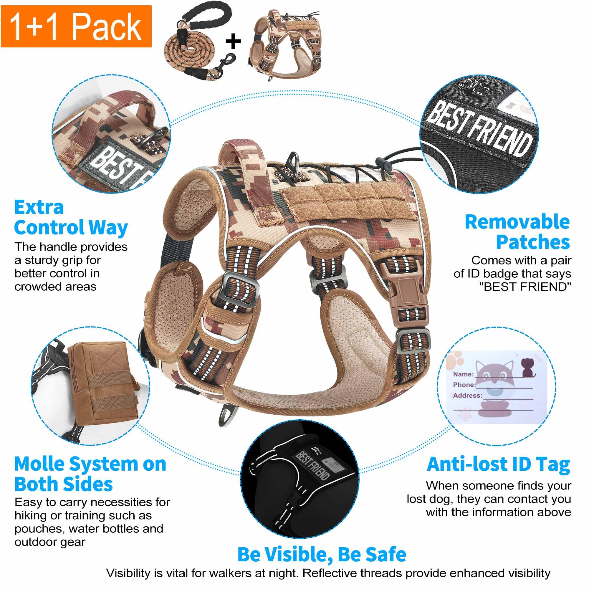 Beebiepet desert camo harness with two triangular rings for leash control
