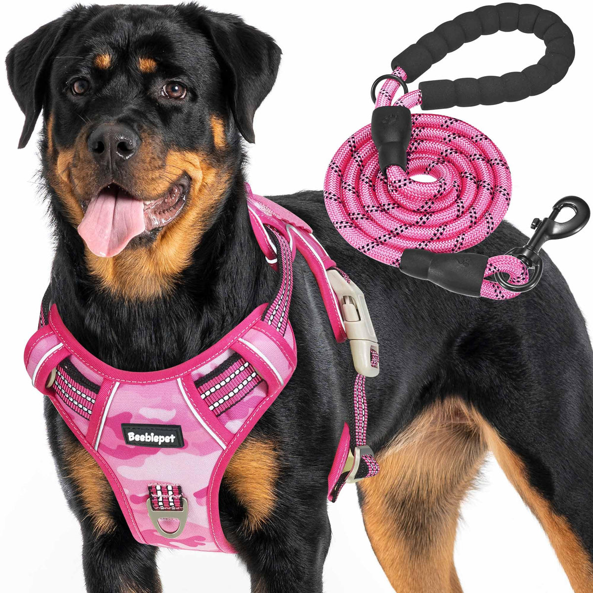 Beebiepet heavy-duty harness front view for powerful dogs, ideal for rugged training.