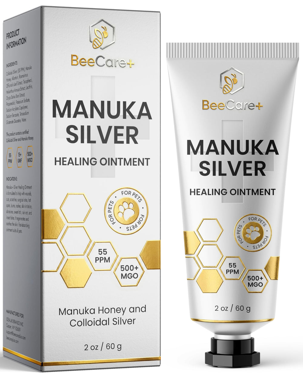 BeeCare+ Manuka Honey Ointment bottle pour for precise pet wound care
