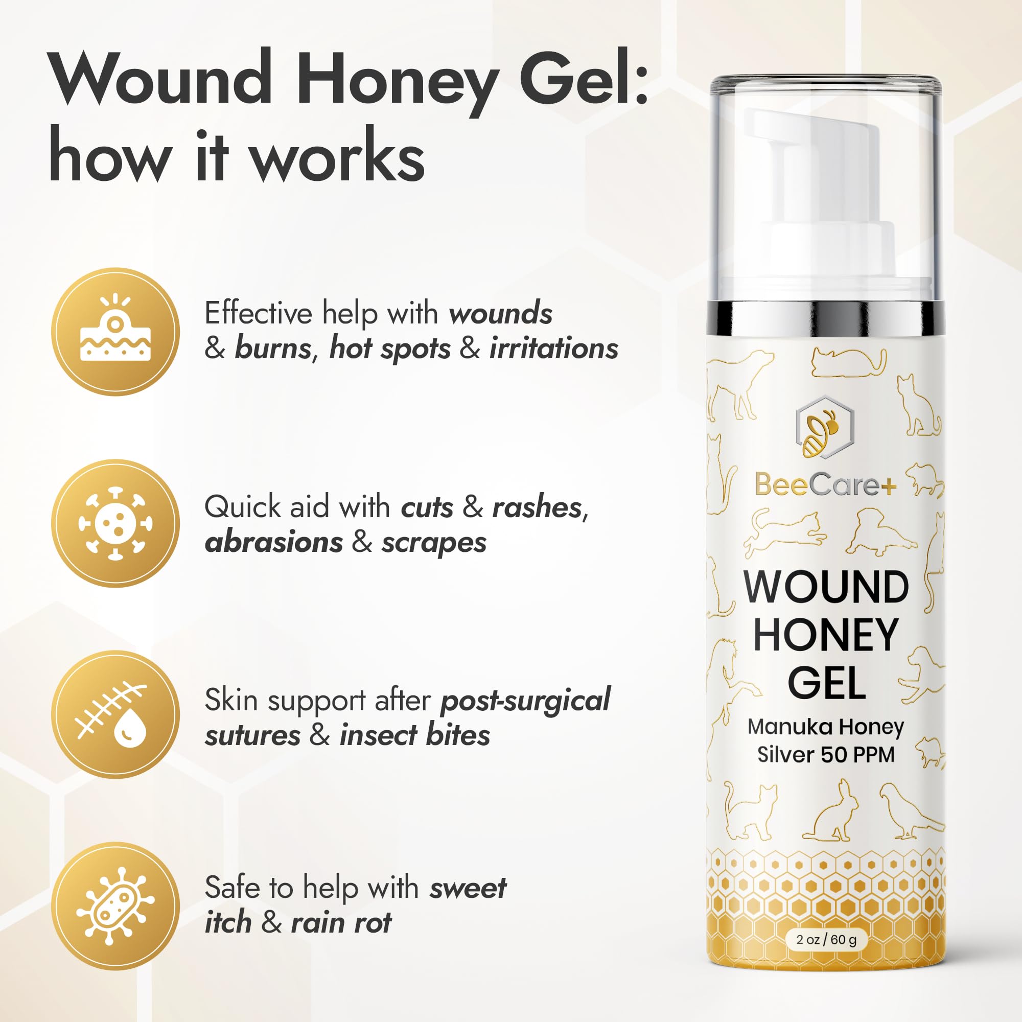 BeeCare+ wound gel application area for targeted pet treatment