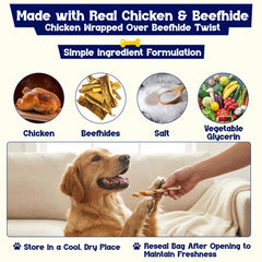 Beefeaters beefhide-5in-twist-long-lasting-chew image highlights extended chewing sessions for chewers.