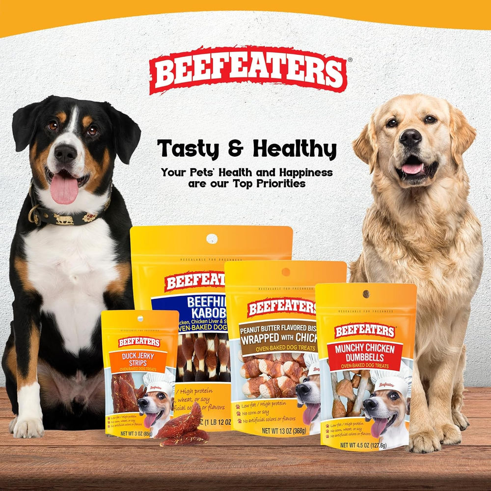 Beefeaters Chicken Jerky Strips reseal bag preserving freshness between snacks.