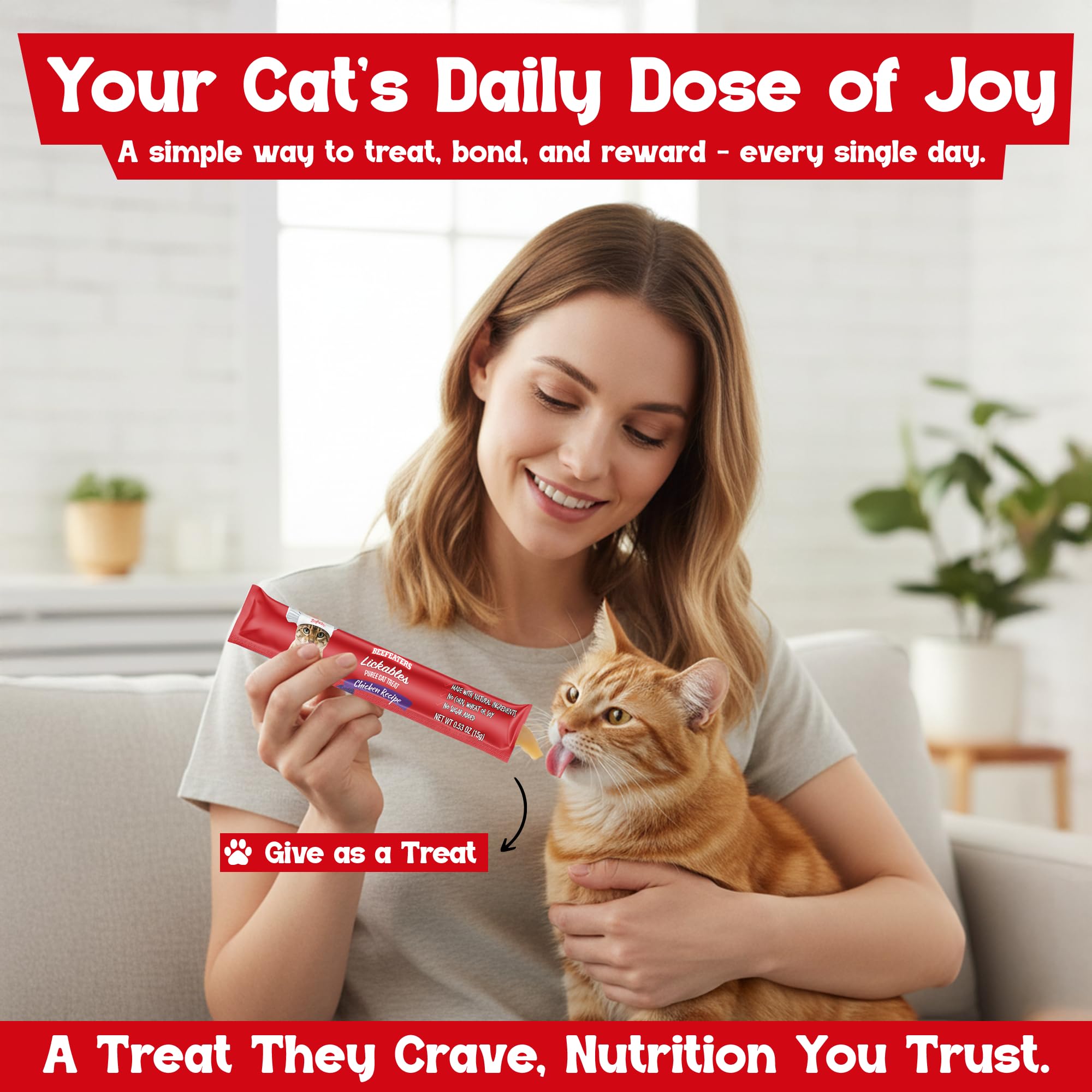 Beefeaters Chicken Lickable Puree being hand-fed to a cat, enhancing bonding moments.