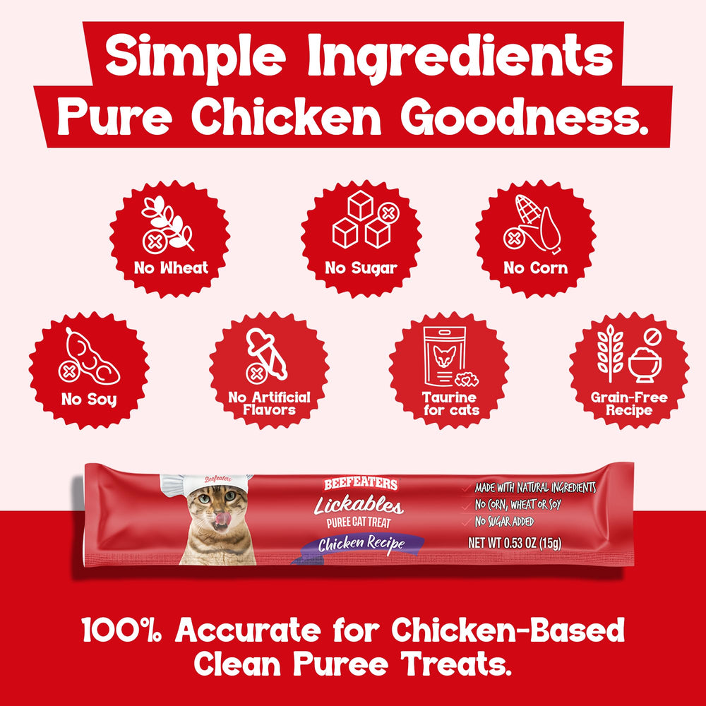 Beefeaters Chicken Lickable Puree with a soft texture suited for seniors and wet treat lovers.