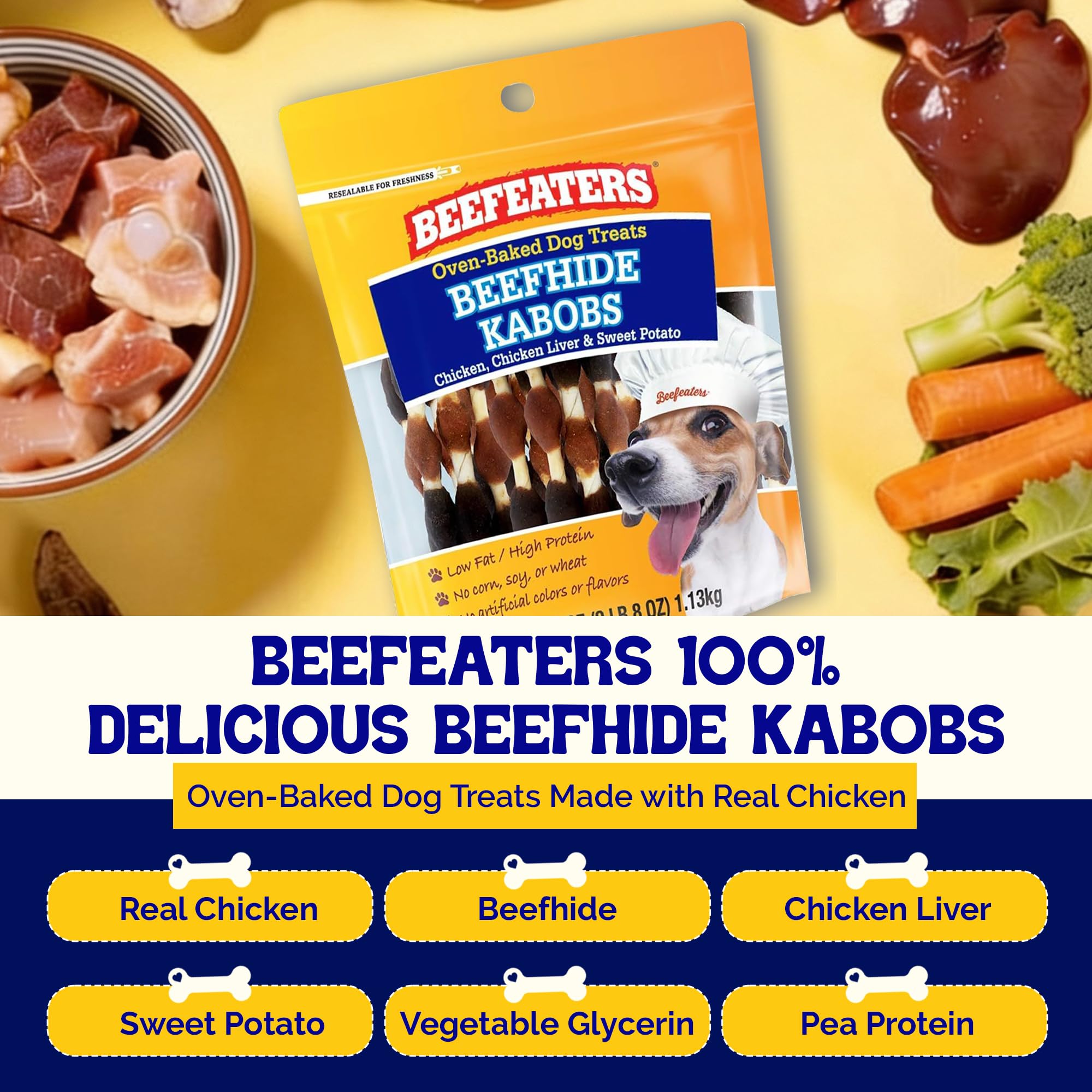 Beefeaters kabobs with chicken-liver layer highlight protein-packed reward.