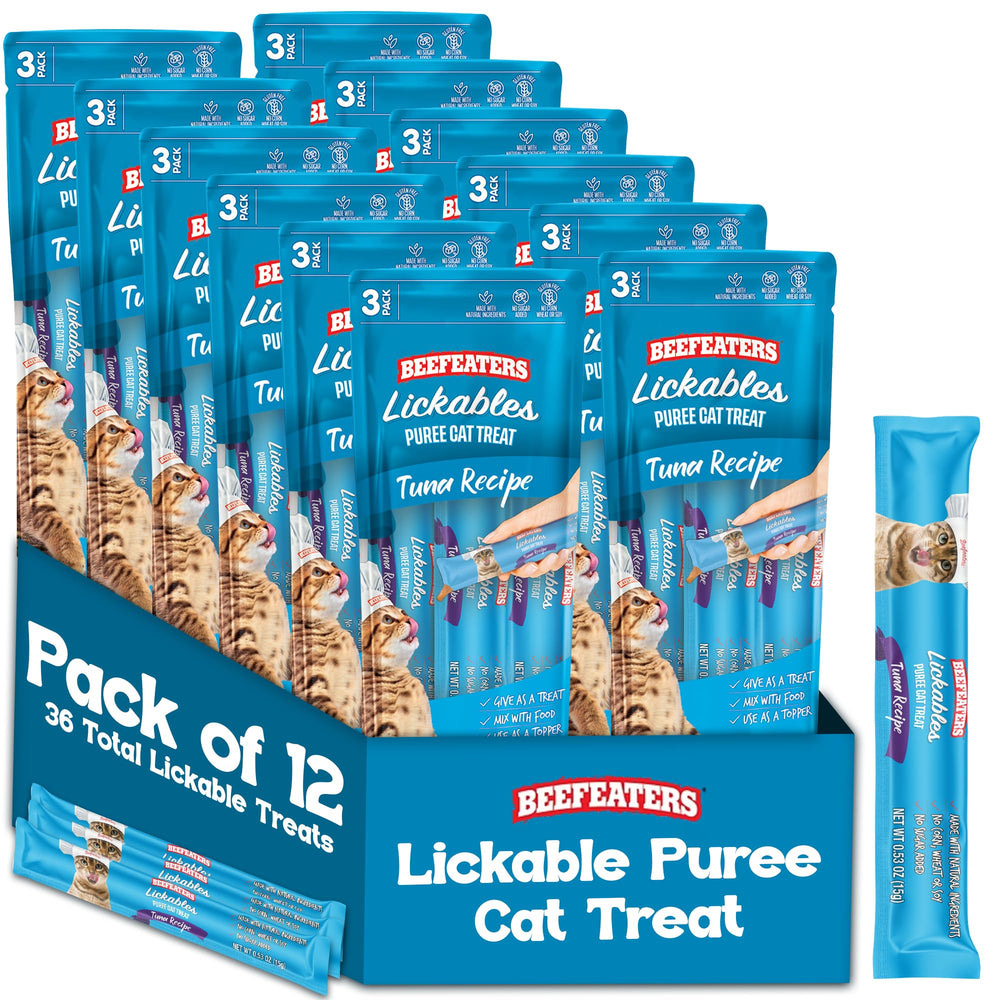 Beefeaters Tuna Puree tube pack shows soft lickable texture for bonding during hand-feeding.