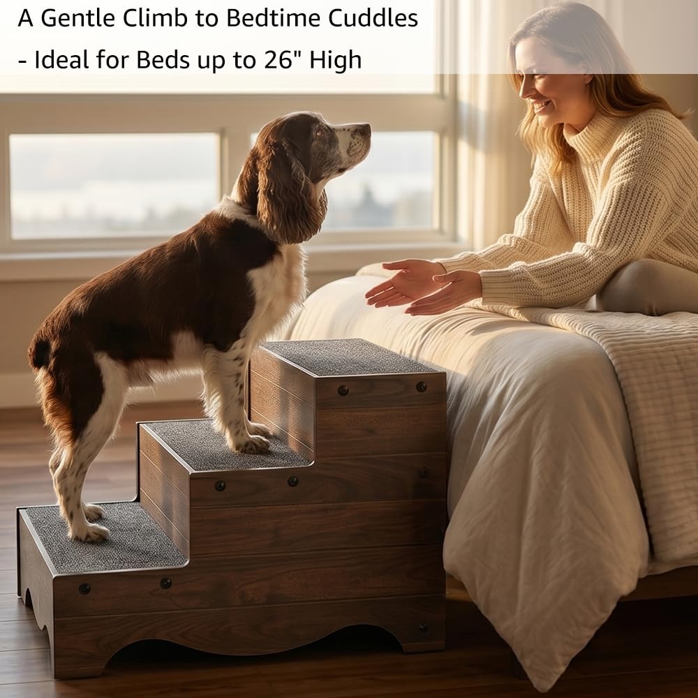 BeeNbkks dog stairs bottom with anti-scratch pads protecting floors.