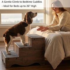 BeeNbkks dog stairs bottom with anti-scratch pads protecting floors.