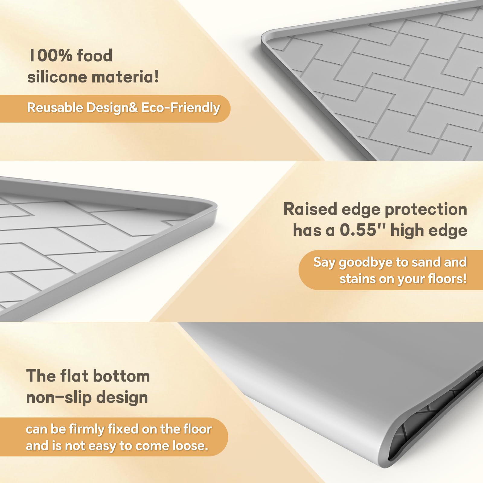 Beenxmyy silicone cat litter mat gray easy-clean action supports quick maintenance.