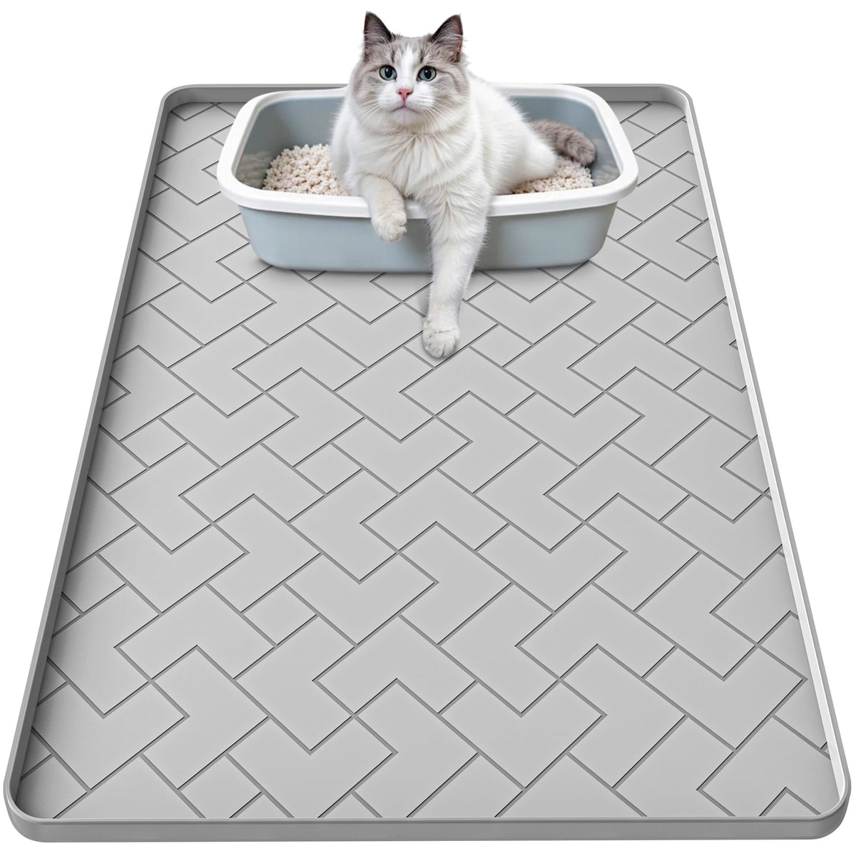 Beenxmyy silicone cat litter mat gray front view traps litter for cleaner, drier floors.