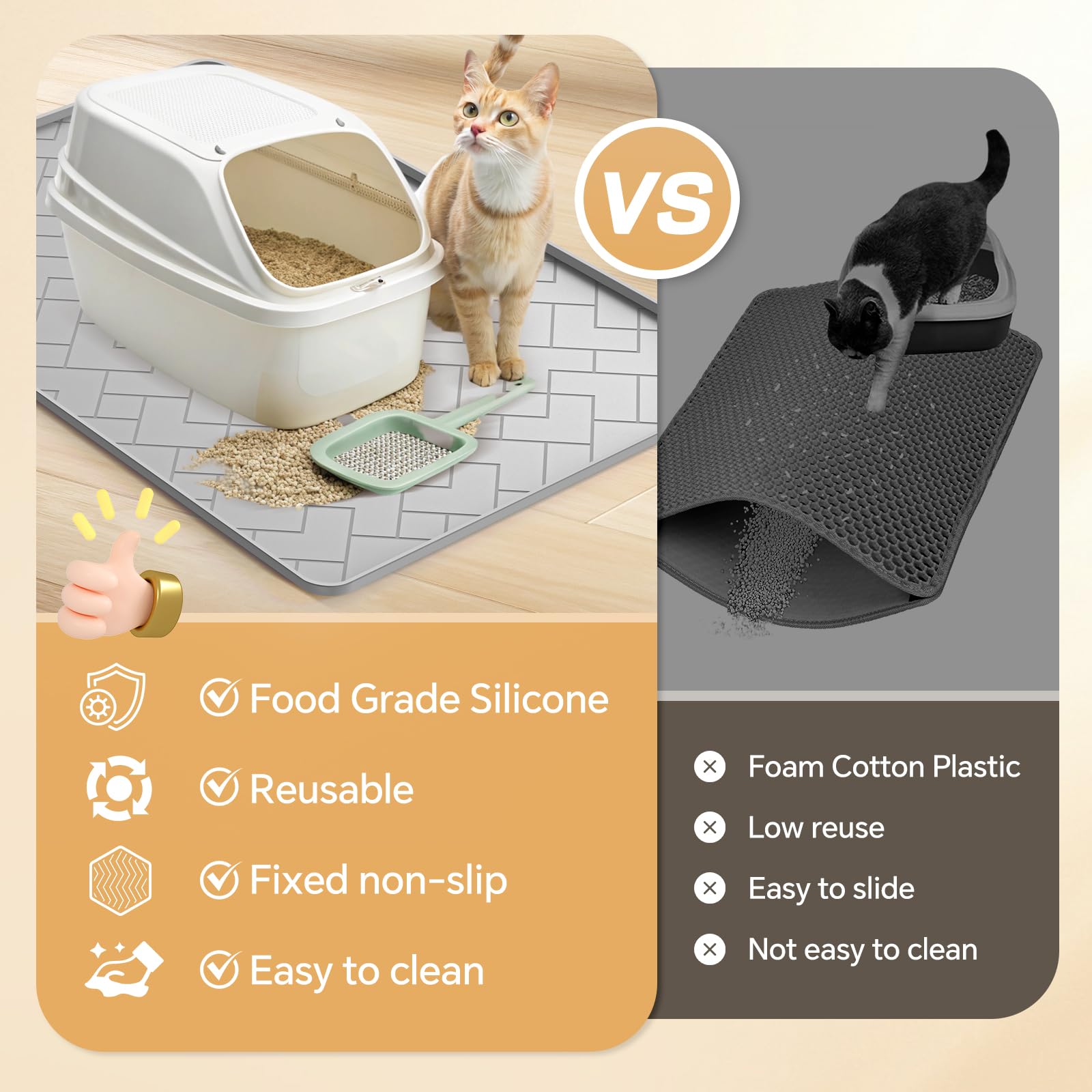 Beenxmyy silicone cat litter mat gray litter-trap detail demonstrates urine containment.