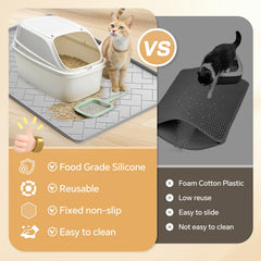 Beenxmyy silicone cat litter mat gray litter-trap detail demonstrates urine containment.