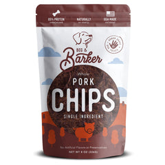 Beg & Barker pork chips pack shot displaying a natural, single-ingredient dog treat