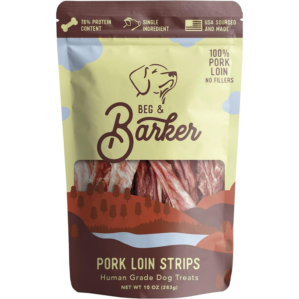 Beg & Barker pork jerky front-pack illustrating a premium training reward