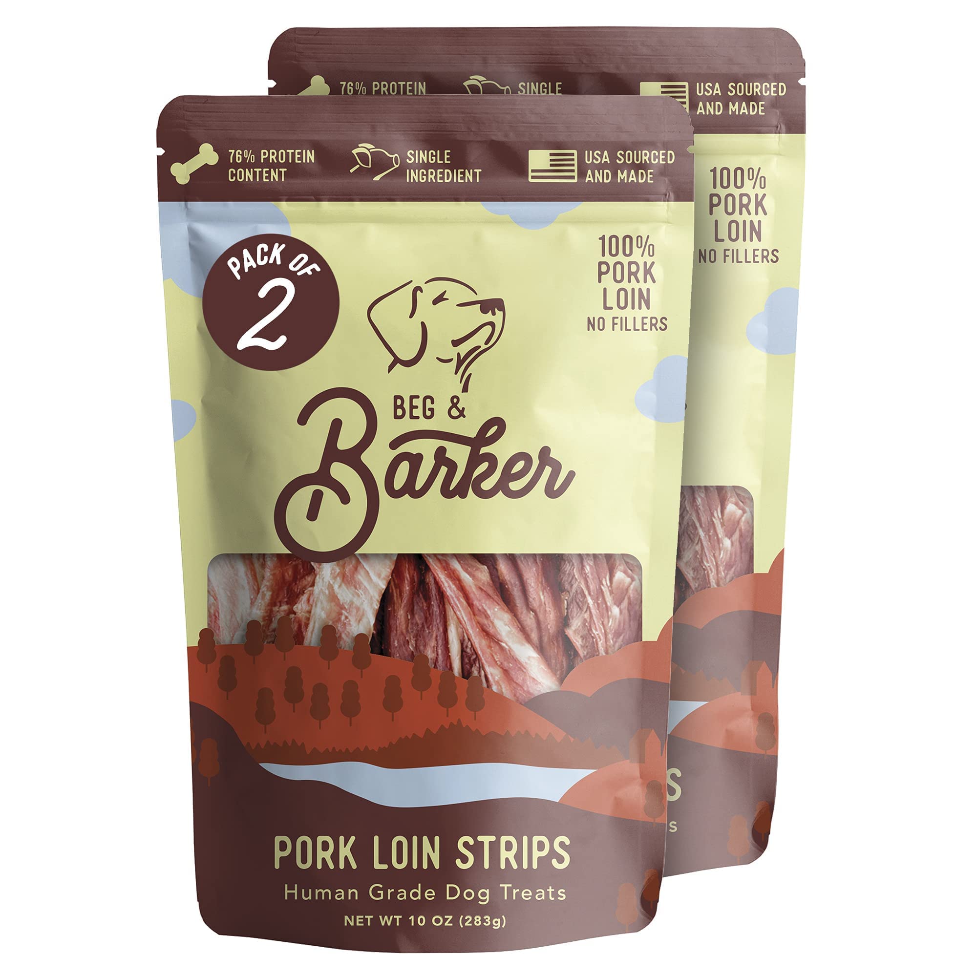 Beg & Barker pork jerky pack-2-hero: premium dog treats for training.