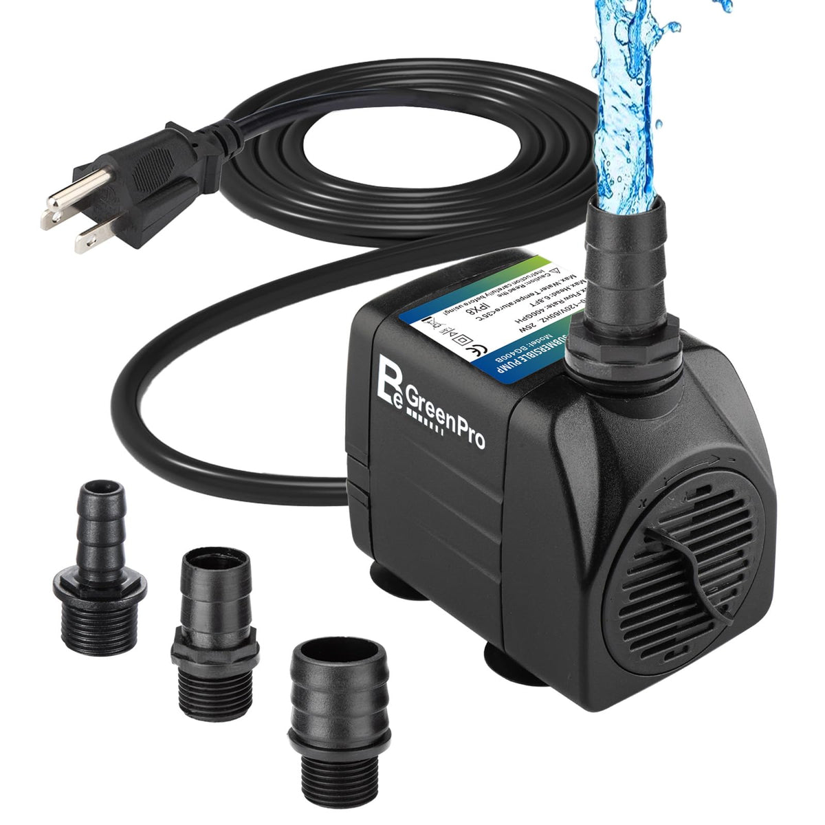 BeGreenPro 550GPH submersible pump front view for aquarium circulation