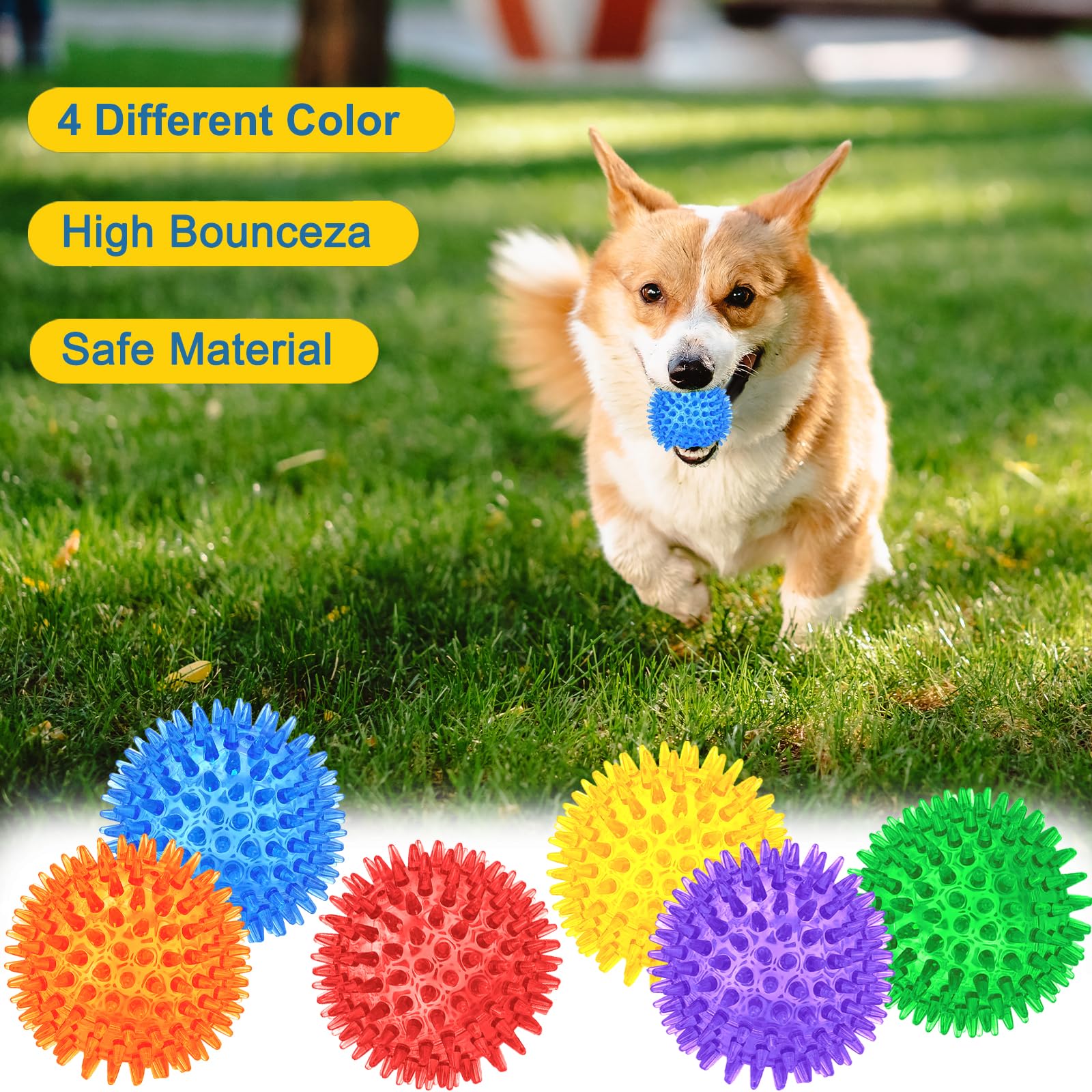 Beieverluck yellow 2.5-inch spiky dog ball high visibility during play