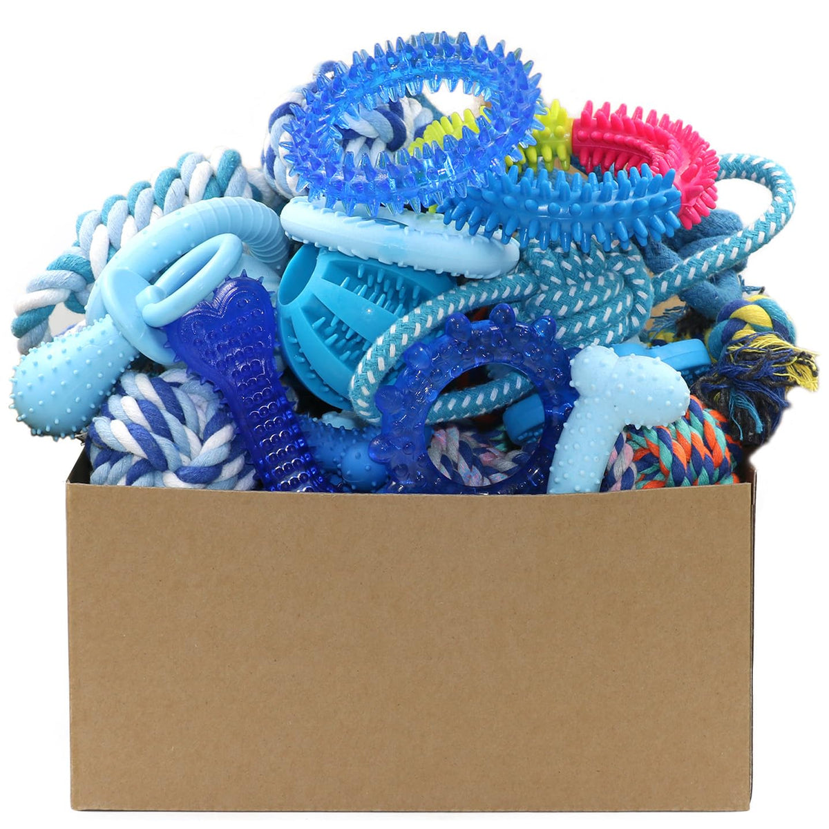 Beiker puppy chew toys pack ball in blue, ideal for interactive play and teething relief.