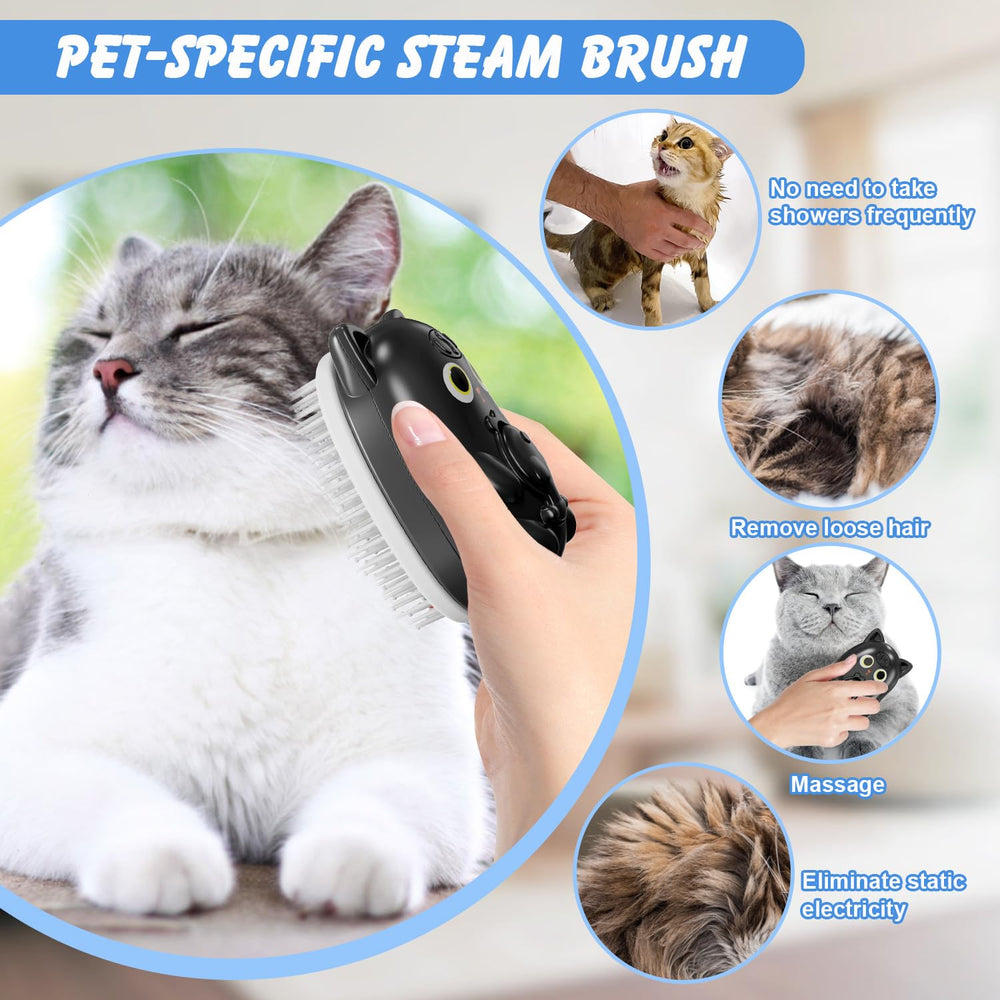 BeiyoQSZ 3in1 cat steam brush in action during grooming reduces static.