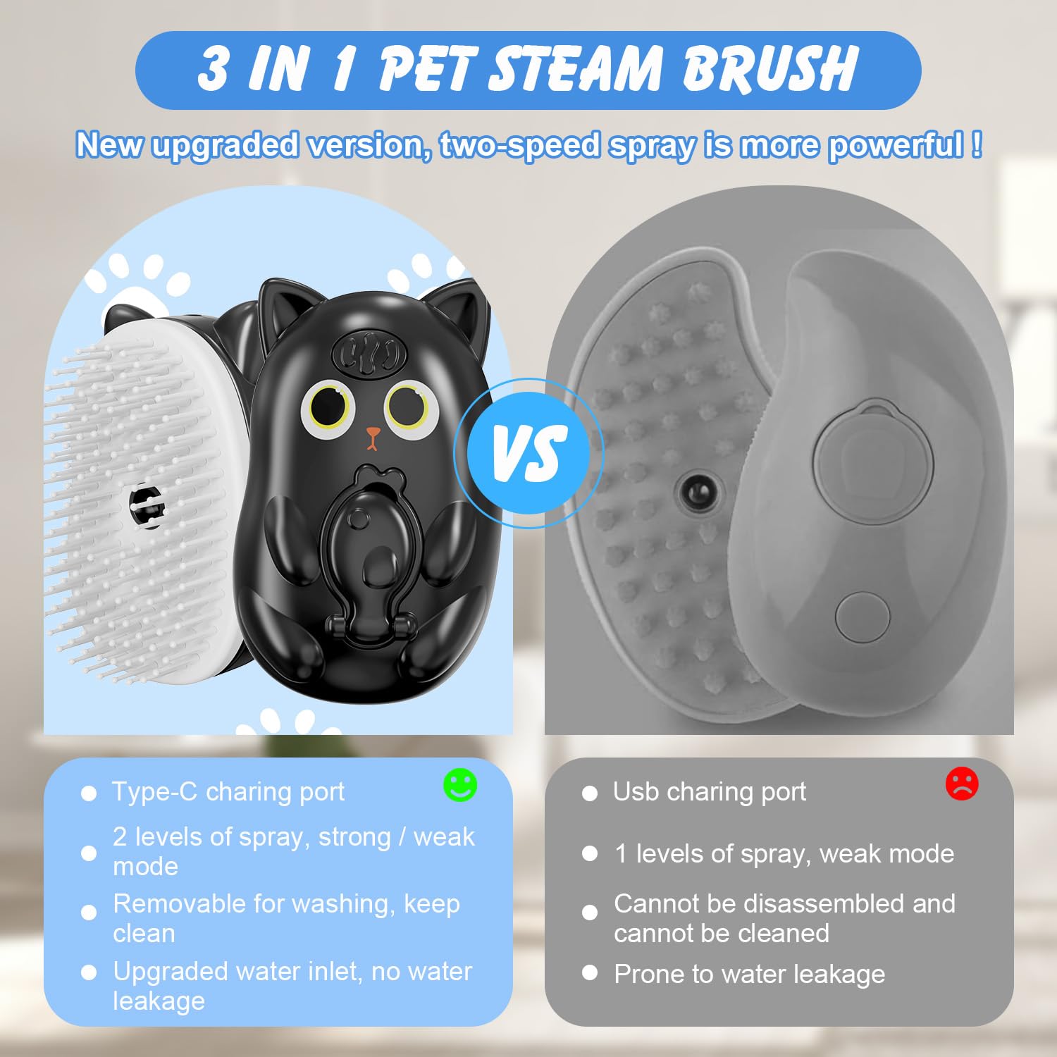 BeiyoQSZ 3in1 cat steam brush mist spray mode for smoother coats.