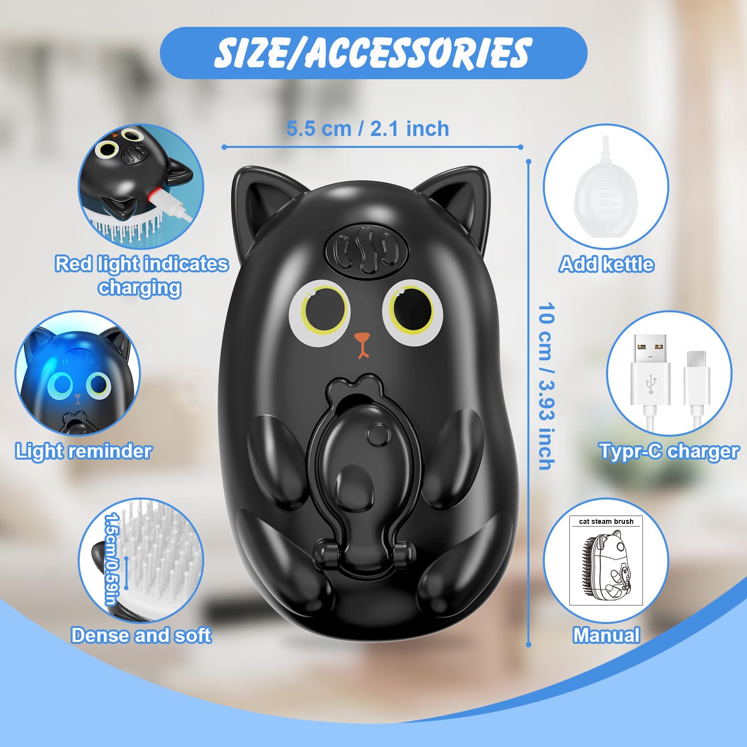 BeiyoQSZ 3in1 cat steam brush removable head for easy cleaning.