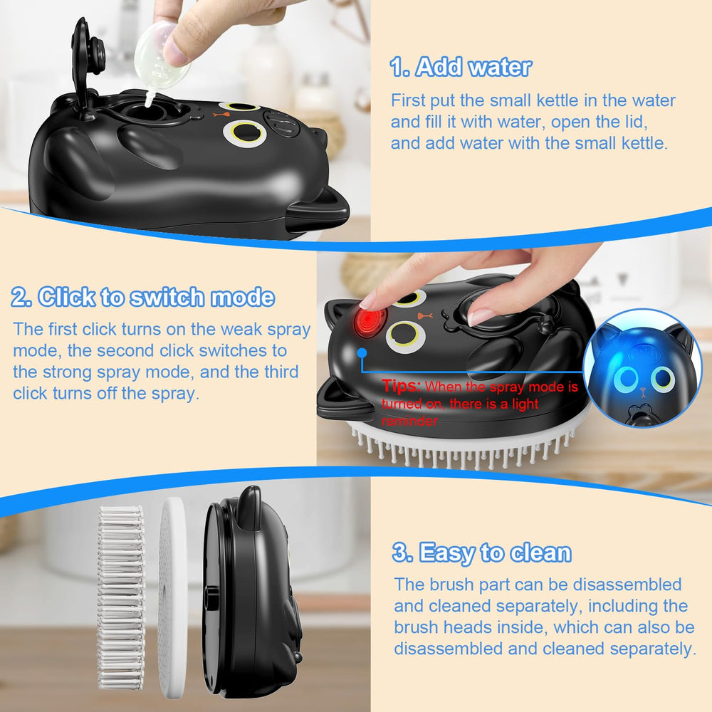 BeiyoQSZ 3in1 cat steam brush soft rounded tips protect skin.