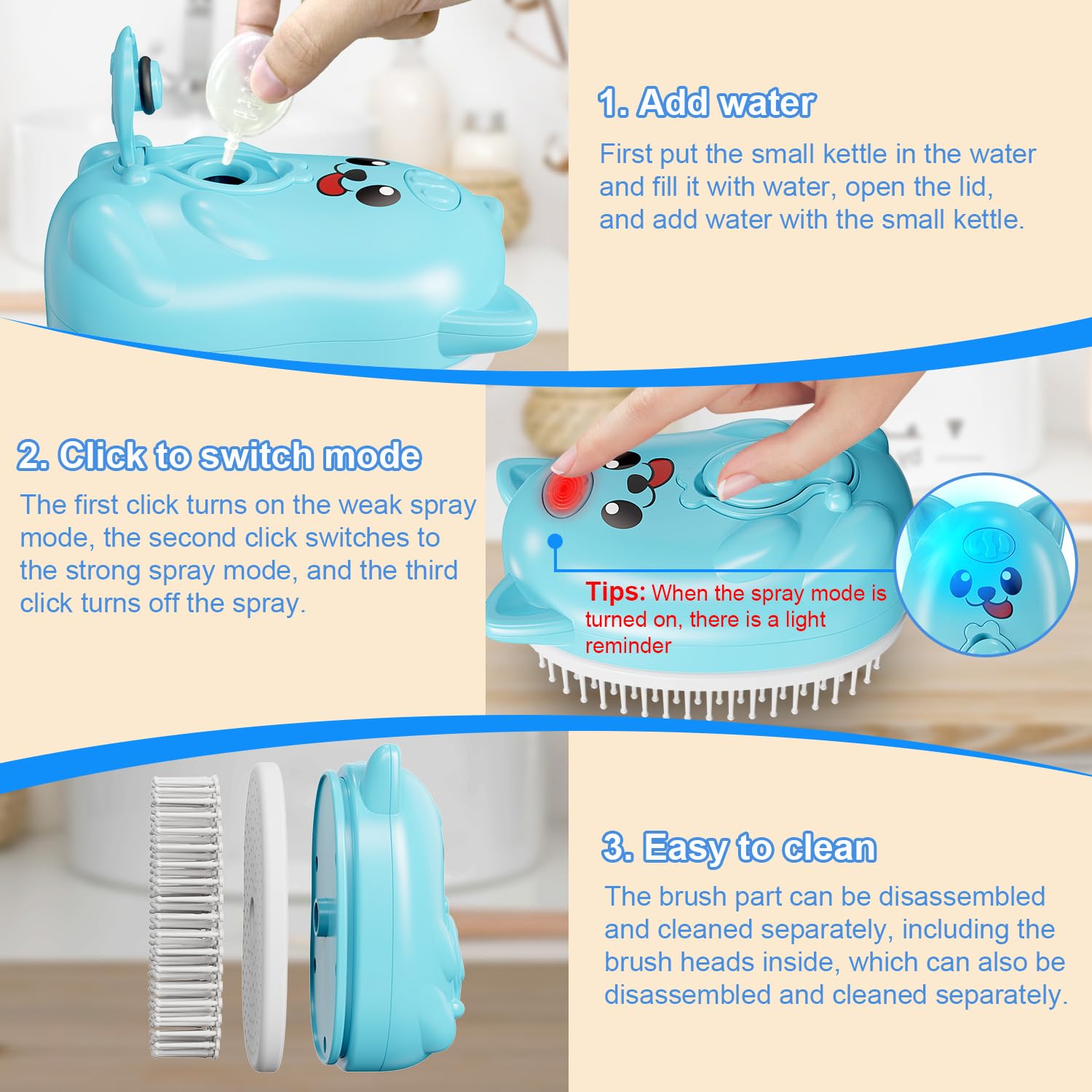 BeiyoQSZ cat steam brush bundle content with bottle and cable