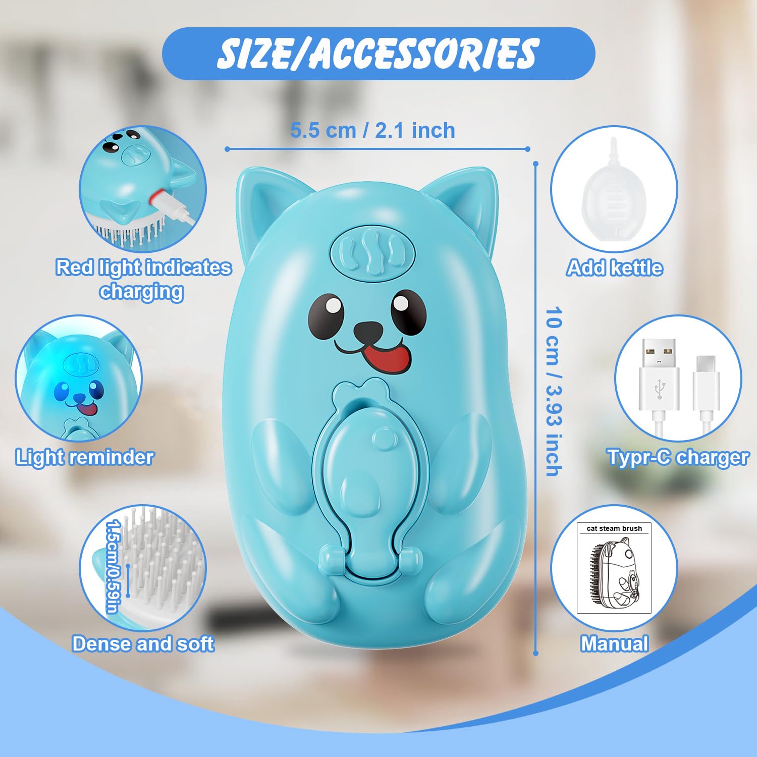 BeiyoQSZ sky blue cat brush design highlights pet-friendly feel