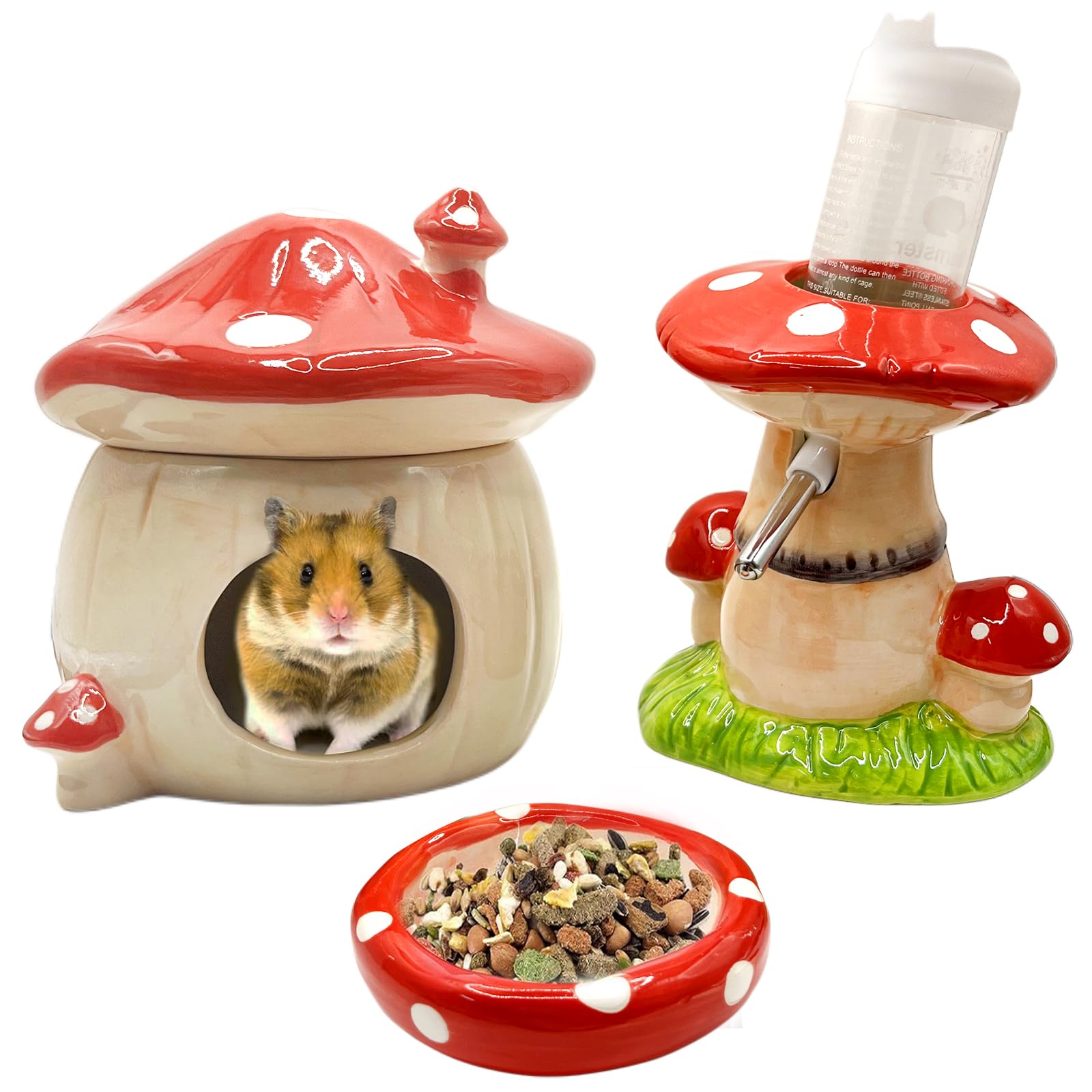 BELEATAL mushroom ceramic hideout offers a secure, cozy retreat for your hamster.