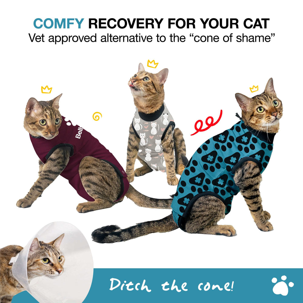 BellyGuard cat recovery suit back-closure detail for easy wear and removal.
