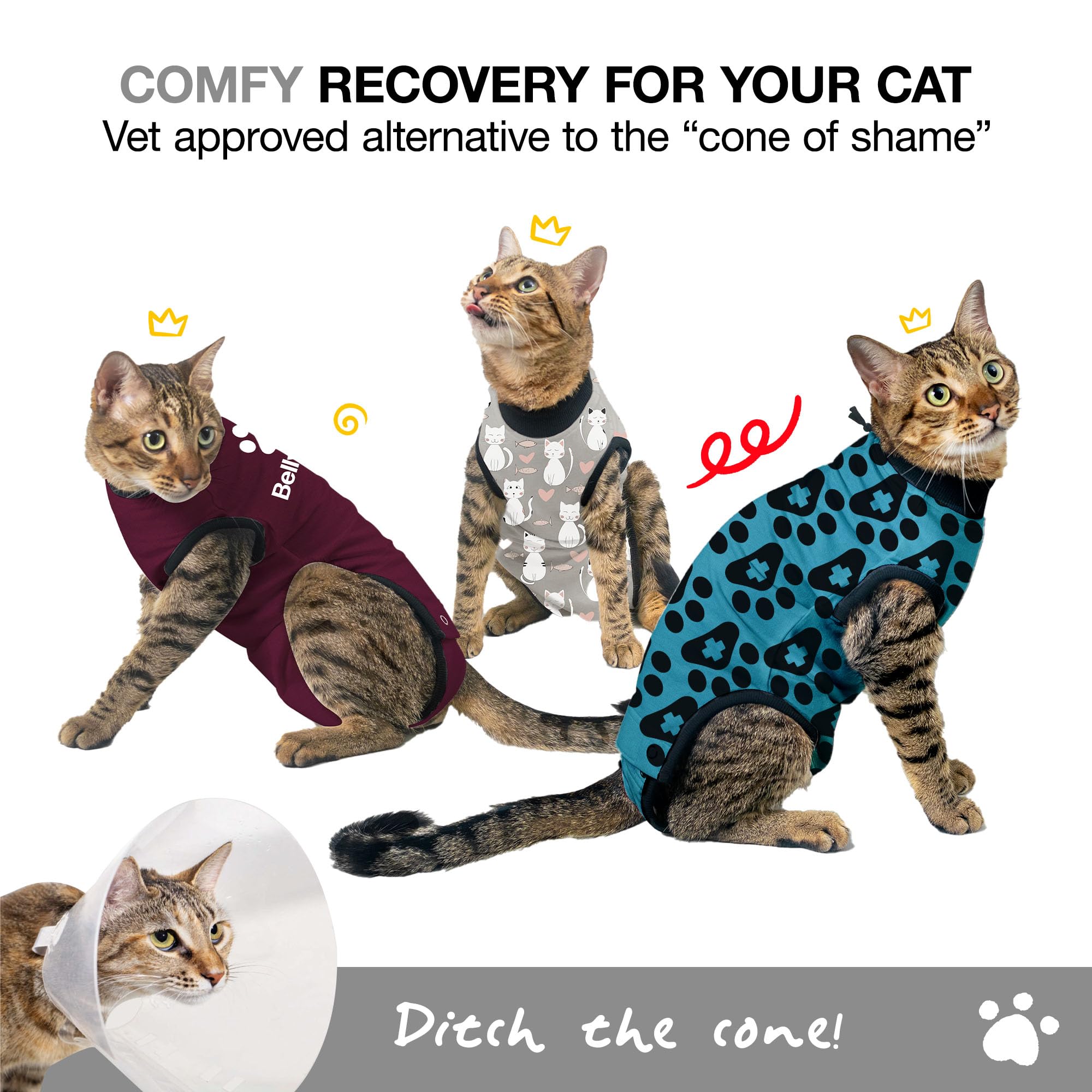 BellyGuard cat recovery suit back view with full coverage and secure fit
